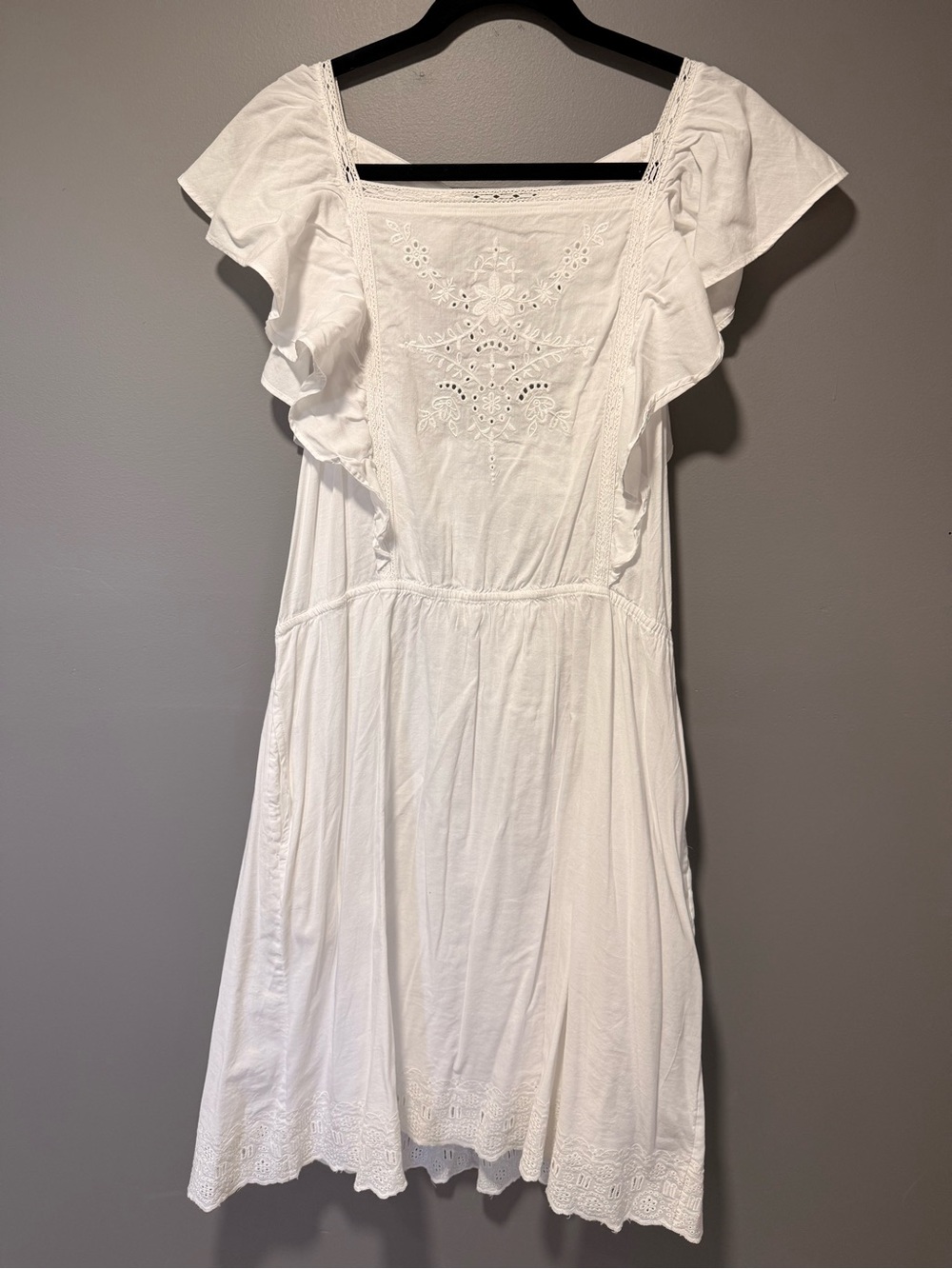 Old Navy White Eyelet Midi Dress with Flutter Sleeves